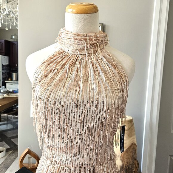 NWT R&M Richards Gold Sequin Maxi Dress, Sz 10 - Picture 4 of 11